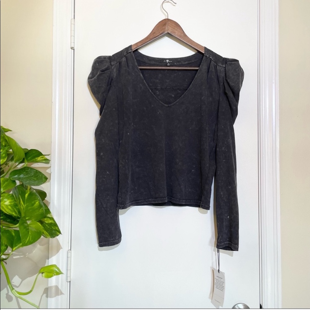 NWT 7 For All Mankind Puff Shoulder One of a kind Bleached Faded Long Sleeve Tee